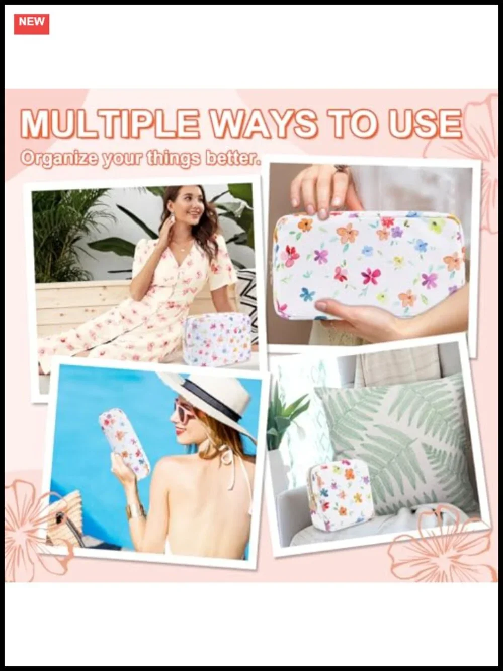 Waterproof Mini Floral Nylon Makeup Bag Pouch Travel Cosmetic Organizer